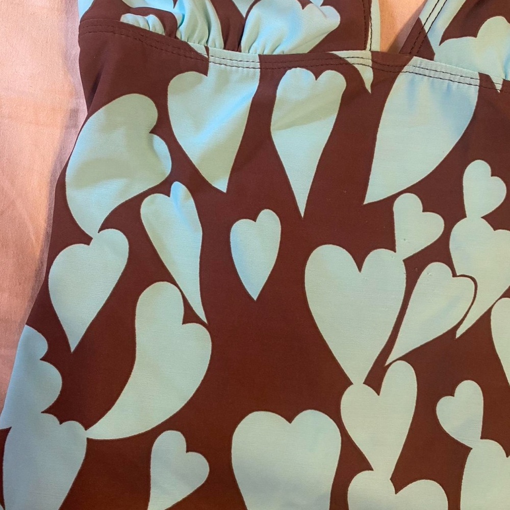 Brown and Blue Heart Patterned Top